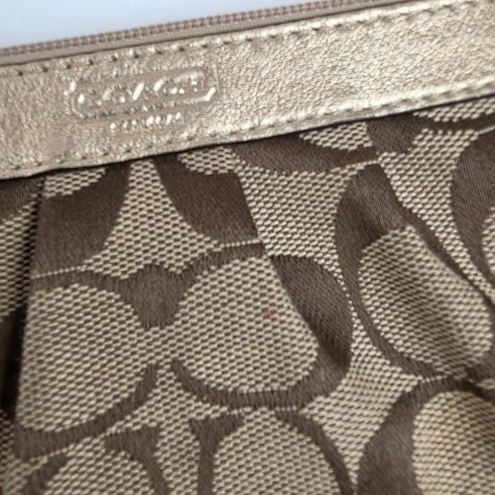 Coach Brown Gold Clutch Wristlet Coin Pouch Purse Small Canvas Jacquard Leather - Picture 9 of 9